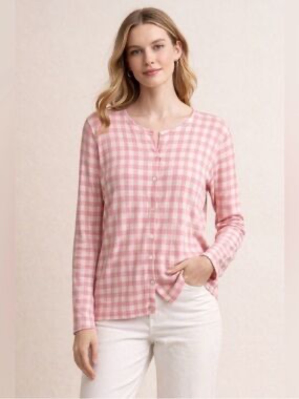 Talbots Pink and White Gingham Cardigan Button-Front Size 3X